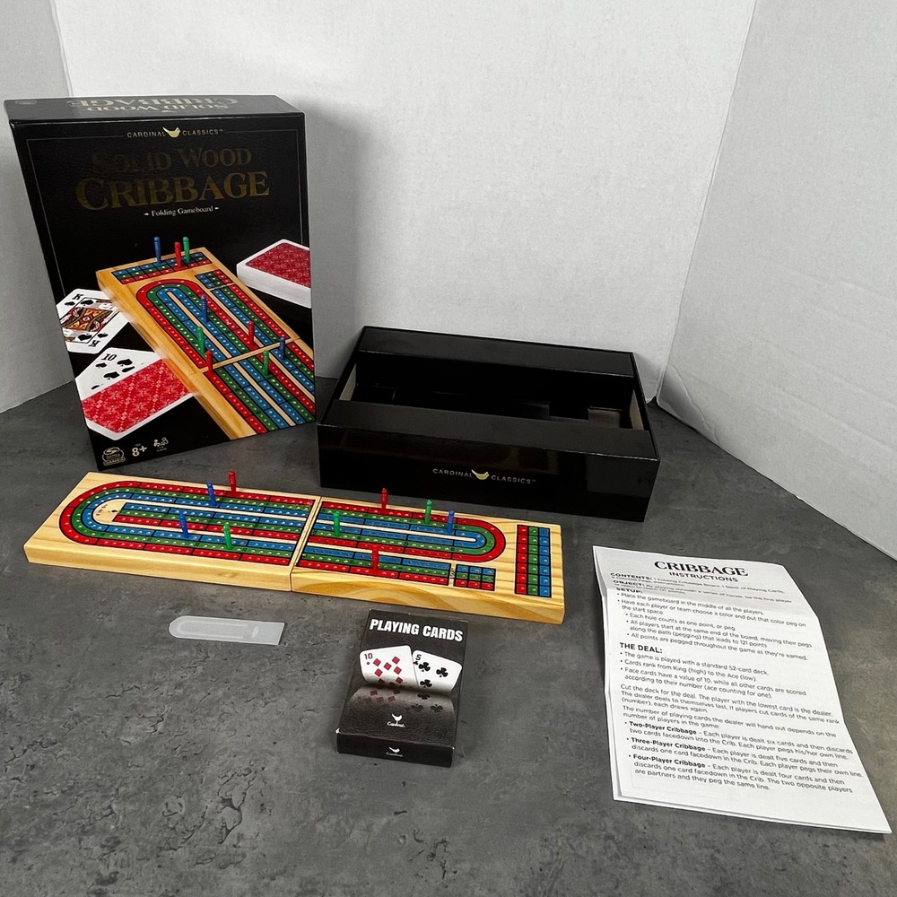 Cardinal Classics Solid Wood Cribbage Folding‎ Gameboard Set with Cards and Pegs